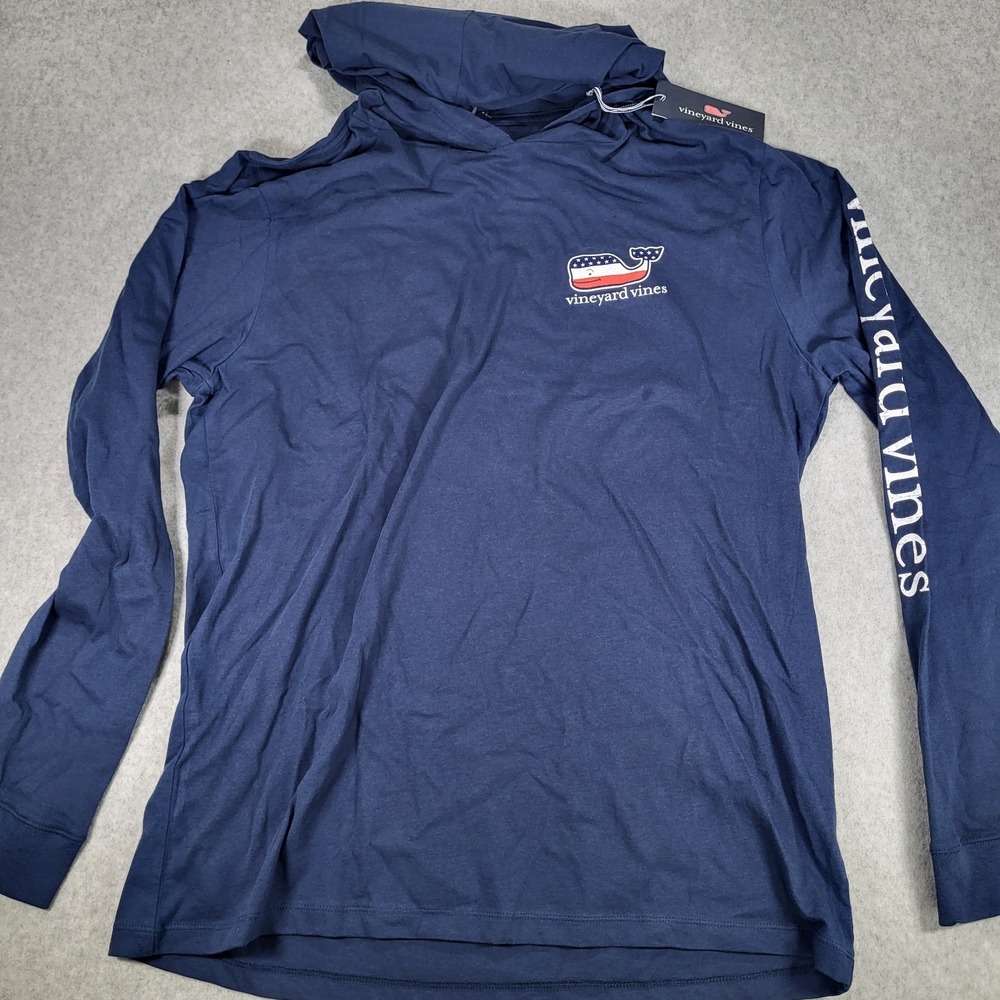 Vineyard Vines Long Sleeve Hoodie T-Shirt Mens Large Navy Flag Patriotic Whale - Picture 5 of 9